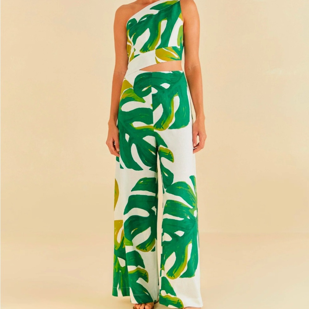 Monstera One-Shoulder Linen-Blend Jumpsuit
